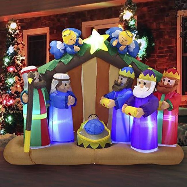 Joiedomi 6 FT Long Christmas Inflatable Nativity Scene Inflatable with Angels with Build-in LEDs Blow Up Inflatables for Christmas Party Indoor, Outdoor, Yard, Garden, Lawn Décor