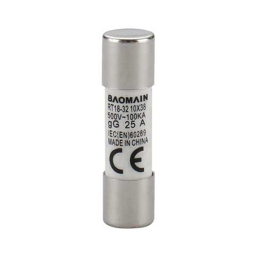 Baomain Fuse Link RT18-32 (RO15 RT14 RT19) 25A Cylindrical Ceramic Tube 10x38mm 500V 100KA CE Listed Pack of 20