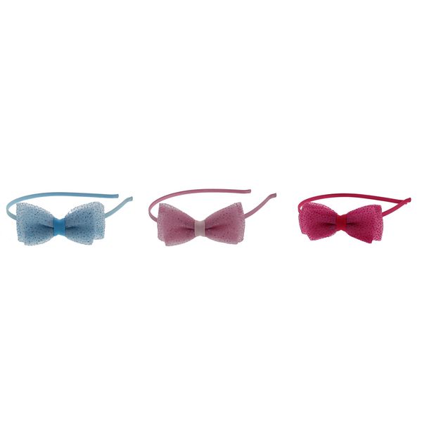 Zac's Alter Ego 3 Assorted Thin Satin Alicebands with Sequin Lace Double Bow