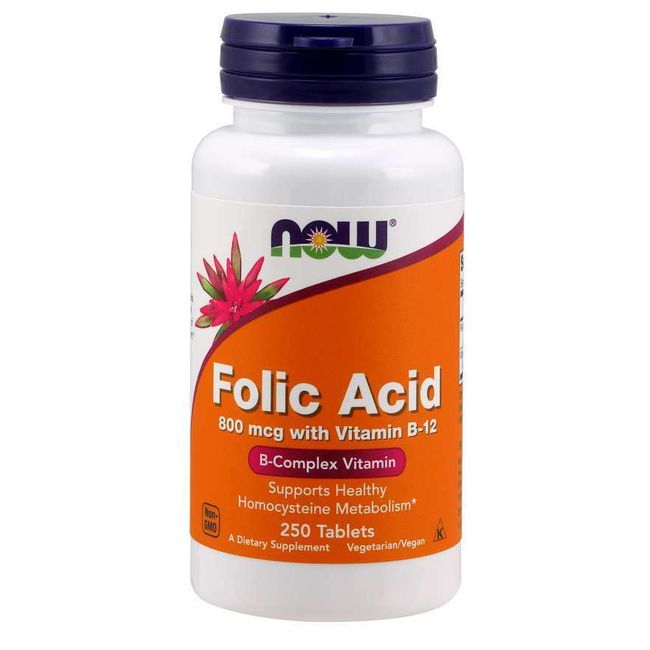 NOW Foods Folic Acid 800 mcg with Vitamin B-12 250 Tablets 11/26 EXP B-Complex