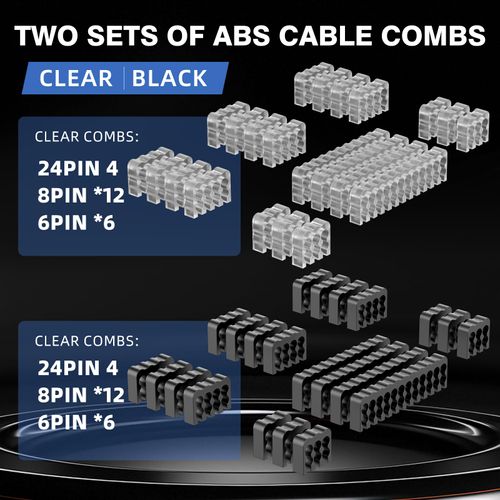 16AWG PSU Cable Extension Kit with Cable Combs,1x24pin ATX/1x8pin(4+4) EPS/2x8pin(6+2) PCIE Extension Cable,Cable Extension PC Sleeved Cables 30cm Length,Power Supply Extension Cable Kit(Black)