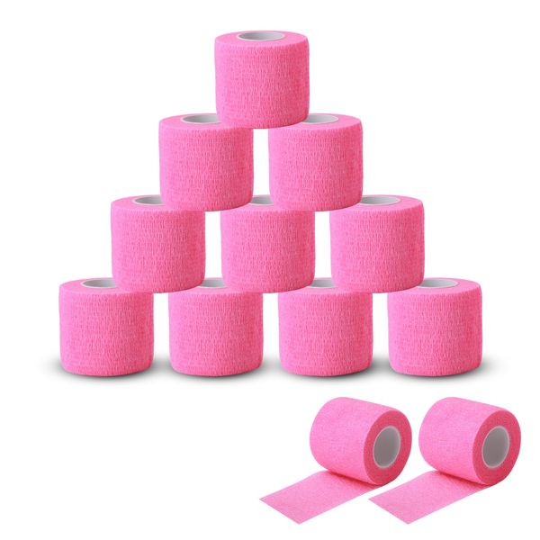 EZ Tattoo Grip Tape - 12PCS (2inch x 5 Yard) Self Adhesive Bandage for Wrist & Ankle Sprain Swelling, Disposable Roll Tattoo Grip Tube Tape for Tattoo Machine and Tattoo Supplies Pet Bandage (Pink)