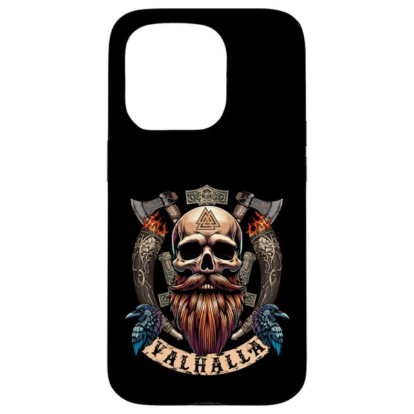 Skull Beard Valhalla Scroll - Viking Axe with Odins Raven Case for iPhone 15 Pro