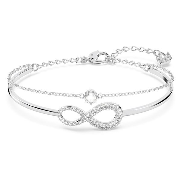 Swarovski Infinity bangle, Infinity, White, Rhodium plated
