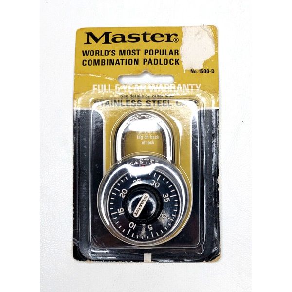 Vtg Master Combination Padlock 1500-D Stainless Steel Locker, Bike or Sports Bag