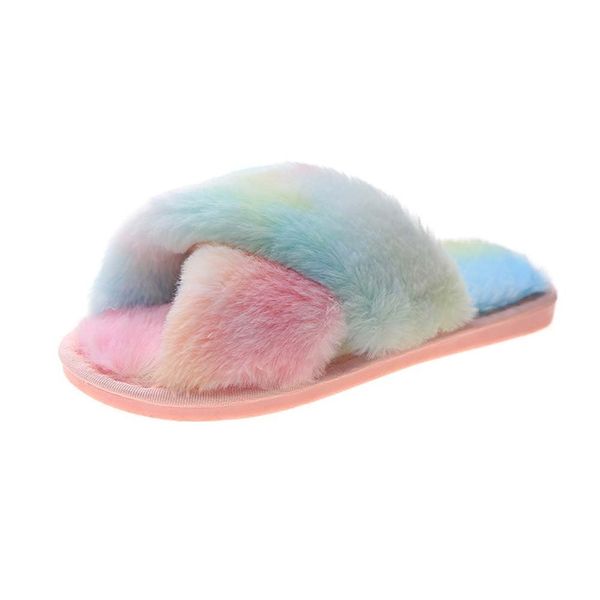 OKDS Indoor Slippers, Women's, Fluffy, Fluffy, Comfortable, Rainbow