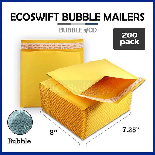 200 #CD 7.25 x 8 ECOSWIFT KRAFT BUBBLE MAILERS CD ROM ENVELOPES