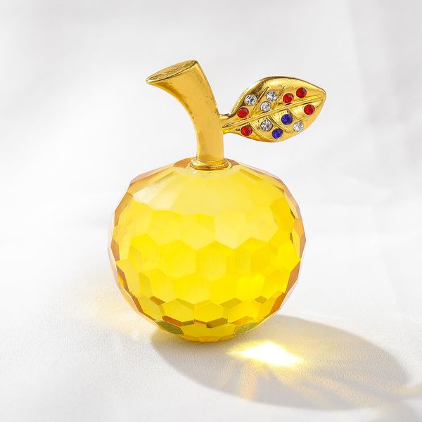 40mm Crystal Yellow Apple Collectibles Figurine Glass Cut Fasetle Paperweight Feng Shui Money Collection Ornament Birthday Gift Retirement Gift for Women