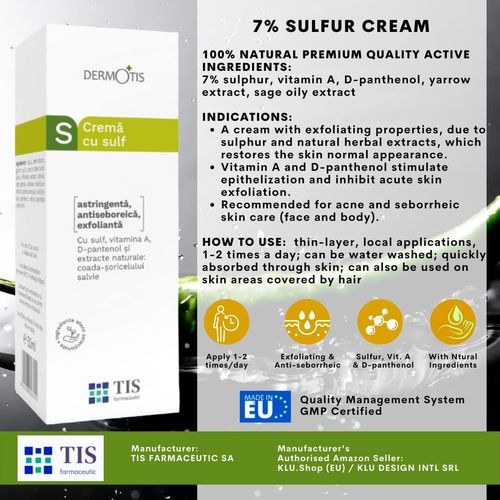 Crema allo Zolfo 7%, Anti Brufoli, Punti Neri, Acne, per la Pelle di Viso e Corpo, per Pelle Grasa e Imperfezioni