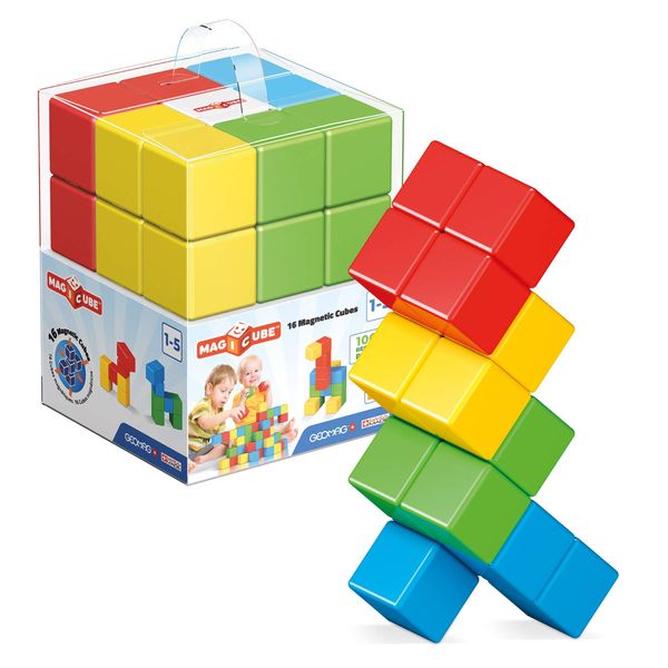 Geomag Magicube - 16 Cubes -Magnetic Construction for Children - Green Collection - 100% Recycled Plastic Educational Toys