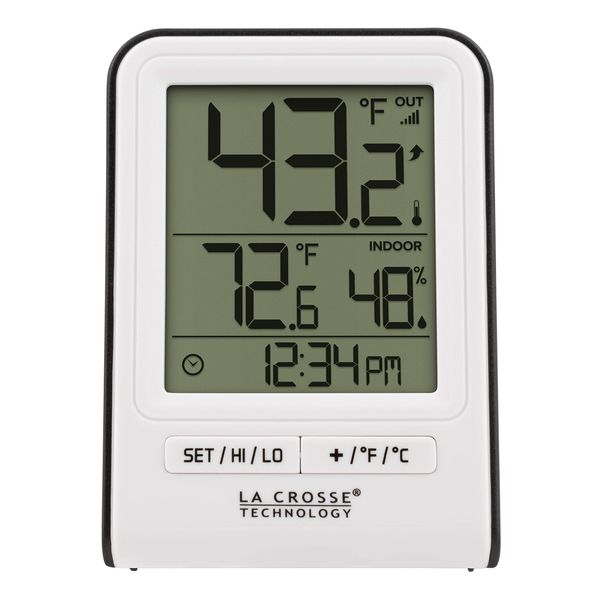 La Crosse Technology Wireless Indoor/Outdoor Temperature Monitor with Hi/Low Records, Humidity, 12/24 Hour Time - 330 Foot Transmission Range