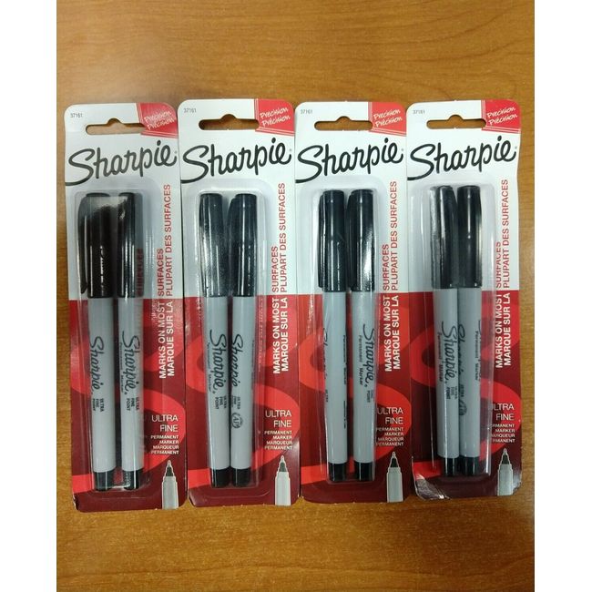 4 Packs of 2: Sharpie Permanent Black Markers, Ultra Fine Tip W6E-4802
