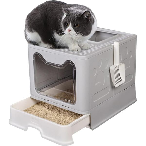 Mel Pet Foldable Cat Litter Box with Lid Cat Potty Toilet with Free Plastic Scoo