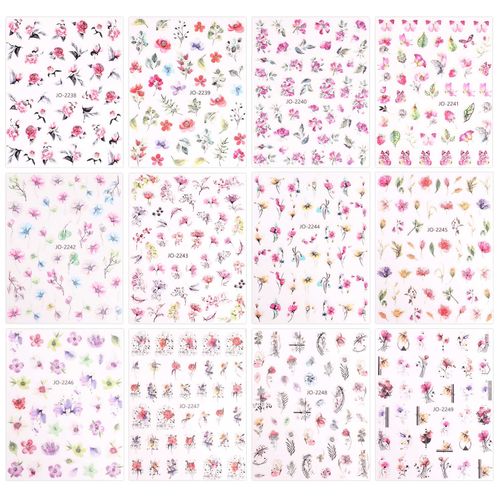 JMEOWIO Primavera Fiore Adesivi Unghie Nail Art 12 Fogli Stickers Unghie Autoadesivi Decorazioni Unghie Nail Art Disegni
