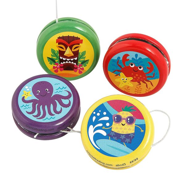 Fun Express 2" diam. Mini Bright Colored Cute Characters Luau YoYos - 12 Pieces
