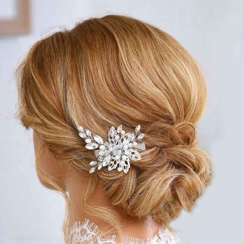 Casdre Rhinestone Bride Wedding Hair Clip Crystal Bridal Hair Piece Leaf Crystal Hair Barrette Hair Accessories for Women and Girls (A Silver)