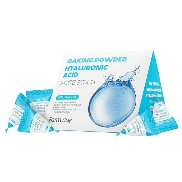 FARMSTAY BAKING POWDER HYALURONIC ACID PORE SCRUB - Soft Exfoliation - Pore Cleansing - AHA,BHA,PHA - 7g X 25pcs