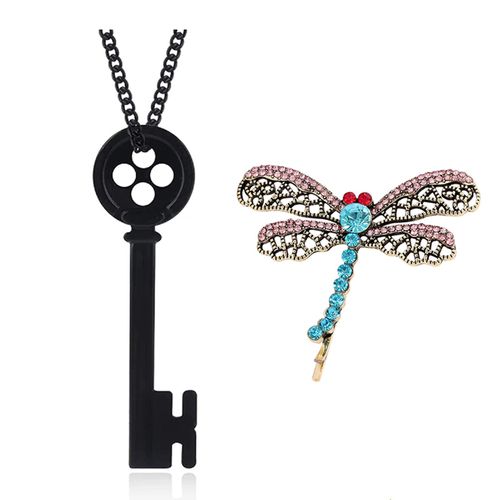 [animacoser] "Coraline and Button Witch" Set: Button Witch Necklace, Halloween Key Cosplay Accessories, Dragon Fly Hair Clip, Jewelry Gift for Kids