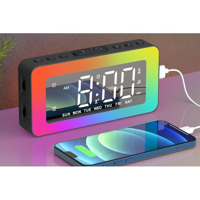 Kids Alarm Clock for Bedroom, Mirrored Digital Clock with 8 RGB Night Lights, 0%-100% Dimmable, Sleep Aid, 8 Sleep Sounds, Dual Alarms, Snooze, USB Charger, Ideal Gifts for Teenage Boys Girls