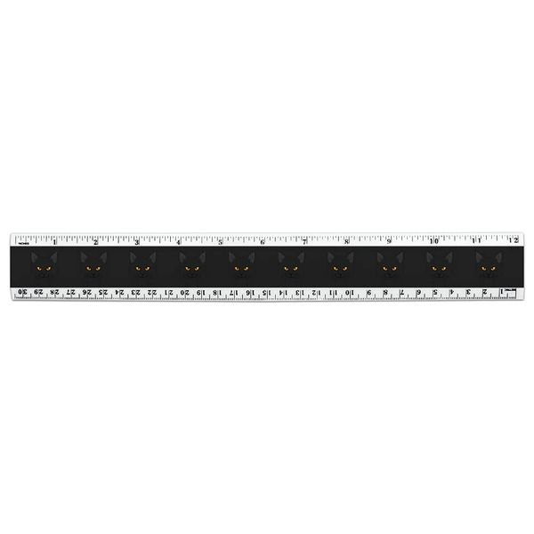 Black Cat Face Pet Kitty 12 Inch Standard and Metric Plastic Ruler