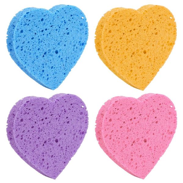 4 Pcs Reusable Heart Shaped Face Cleaning Sponge Pads Exfoliating Face Sponge Cleansing Sponge for Facial Cleansing Makeup Remover Exfoliating