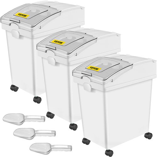 VEVOR 3Pcs 5.2Gal Dry Ingredient Storage Bin Pet Food Containers w/ Scoop Caster
