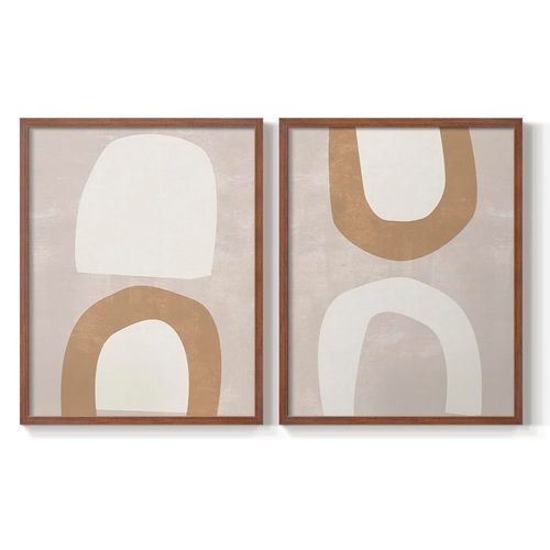 Renditions Gallery Set of 2 Peel & Stick Framed Prints, Abstract Wall Art, Multicolor Sun Temple Wall Decor, Re-Stickable - Ready to Hang - 8"x10" - Walnut Frame LT583