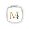 Personalised Initial M Any Letter Gold Effect Floral Leaf Compact Pocket Mirror Initials Custom Monogram