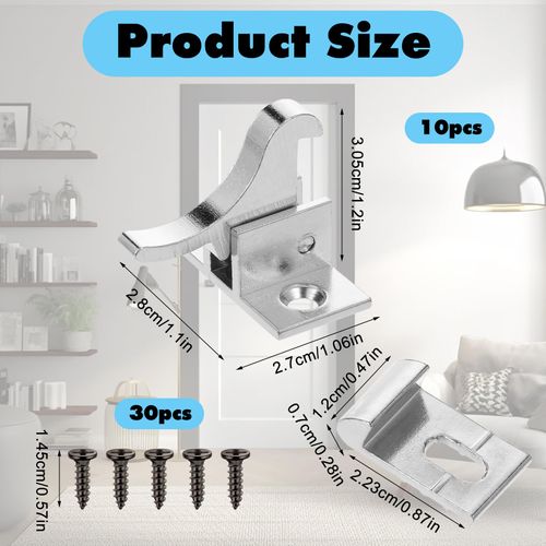 10 Pcs Brass Heavy Duty Cabinet Door Latch Closets Door Elbow Latch Cabinet Latch with Mounting Screws Hardware for Bedroom Bathroom Window Catch (Silver)