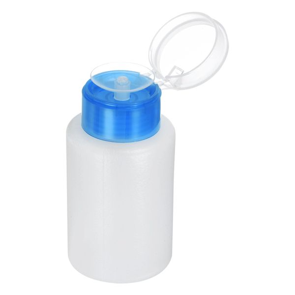 sourcing map Solvent Alcohol Dispensers 180ml(6.1oz) Straight Push Down Liquid Dispenser Pump with Sealing Stainless Steel Lid for Acetone Cleanser Polish Remover, Blue