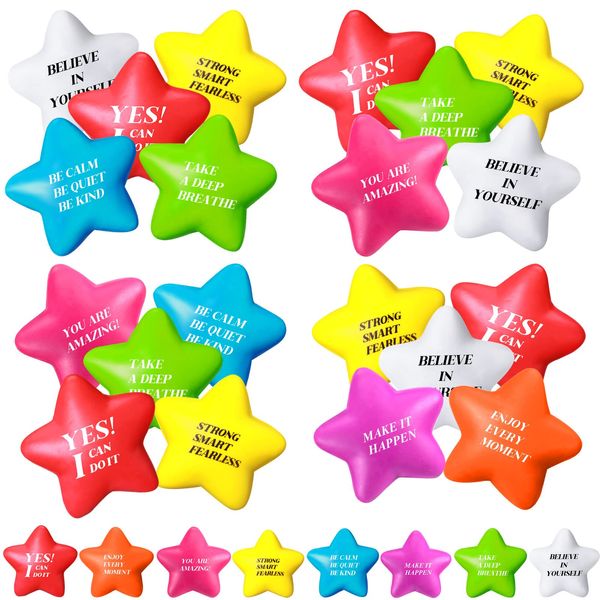 Motivational Stress Balls Quote Relief Ball Colorful Inspirational Foam Star Hand Exercise Toy Relieve Anxiety for Adults Girls Boys Party Favors(72 Pcs)