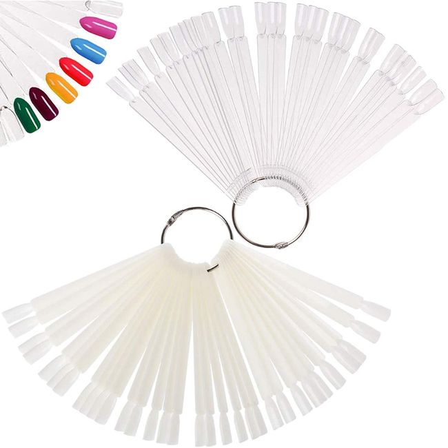 Nail Swatches 100Pcs Nail Swatch Sticks Nail Colour Display Nail Display Tips Nail Art Tips Sticks with Metal Ring for Nail Salon and Beginners(Clear&natural)…