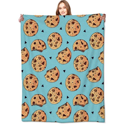 VODRM Sweet Cookie Blanket Fun Chocolate Blue Throw Blankets,Birthday Gifts for Girls Women & Dessert Lovers,Lightweight Soft Fleece Cozy for Sofa Couch Bed Room Travel Decor 50x60in