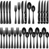 24 Pcs Stainless Steel Silverware Set with Steak Knives - Black Flatware for 4