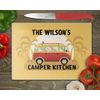 Personalised Camper Kitchen Glass Cutting Board, Worktop Saver - Chopping VW Van (Medium)