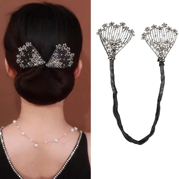 1PC Rhinestone Elegant Lazy Hair Bun Maker French Hairstyle Magic Donut Hair Bun Maker Twist Bun Hair Styling Accessories Lazy Hair Curler Bun Tool for Women Girls, Black