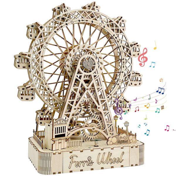 Playhiland 3D Wooden Puzzles for Adults,Ferris Wheel with Music Box,Brain Teaser Puzzles for Boys and Girls