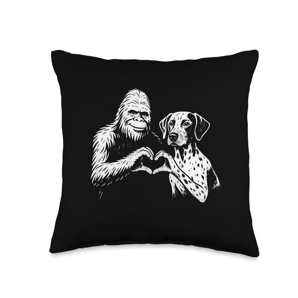 German Shorthaired Pointer Bigfoot Sasquatch Heart Hand Sign Throw Pillow