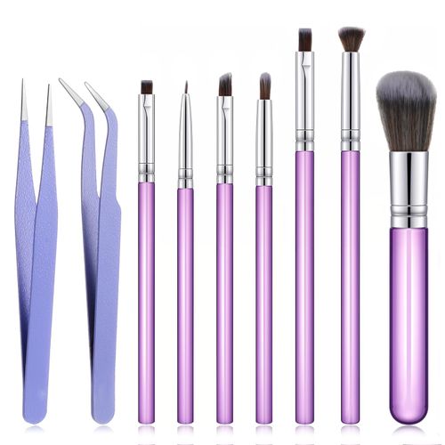 Kifmurase 9Pcs Food Paint Brushes Pastry Brush, Cake Candy Decorating Brushes, Baking Fondant Cookie Decoration Brush Tools with Stainless Steel Straight Curved Tip Tweezers (Purple)