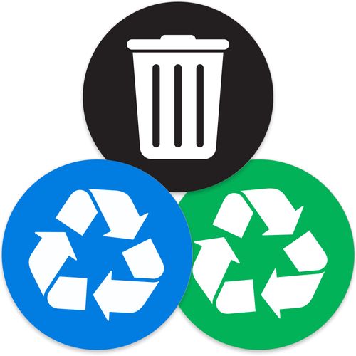 Stickios Recycle Stickers for Trash Bins - Waterproof & Removable Vinyl Decals for Indoor/Outdoor Garbage Cans - Made in USA - Trash, Recycle & Compost (3.5x3.5 inches, 3-Pack)