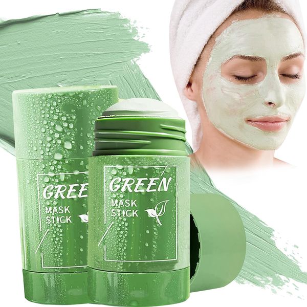 2 Stück Green Mask Stick,Grüner Tee Cleansing Maske Stick Blackhead Remover Poreless Gesichtsmaske Moisturizer Oil Control Solid Maske Entferner für Die Hautpflege Purifying