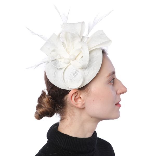 Coolwife Fascinators Sinamay Hat Womens Feather Pillbox Derby Tea Party Hat (A Beige)