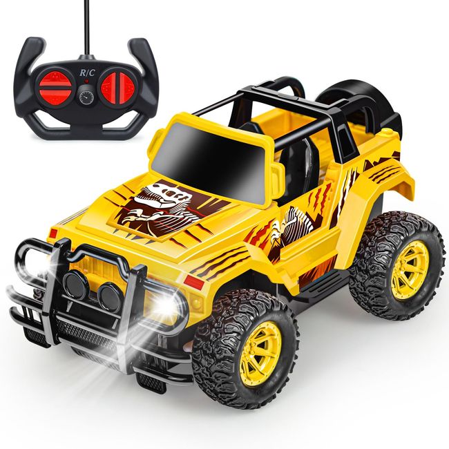 Tcvents RC Car Toy 27MHz Off Road Stunt Car with LED Light for Kids Toys Beginner Remote Control RC Car Birthday Christmas Gift (Yellow)