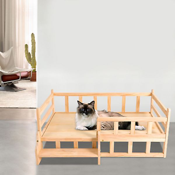 Solid Pine Wood Pet Bed Frame Elevated Fence Dog Cat Bed Rounded Corners New