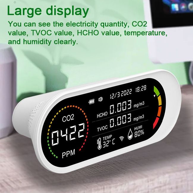 Multifunctional Air Detector 5in1 Co2 Meter Digital Temperature Humidity  Tester Smart Air Quality Monitor Tvoc Hcho Analyzer