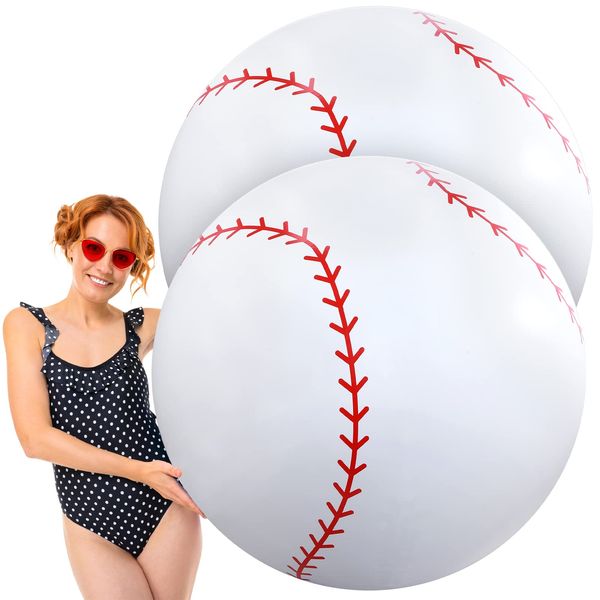 Meooeck 2 Pcs Giant Inflatable Beach Balls 40 Inch Large Baseball PVC Blow up Float Baseball Toys for Summer Beach Swimming Pool Party Favor Outdoor Activity Games