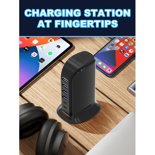USB Charger, Charging Station for Multiple Devices 45W, Fast Charging Blocks with Dual Type C Ports, 4 USB Charging Hub Organizer Multiport for iPhone, Ipad, Smartphones, Travel Accessories