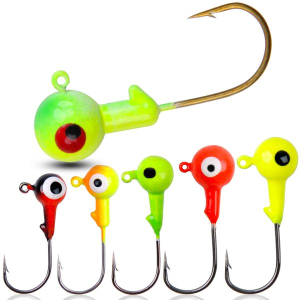 Fishing Jig Head Hooks Round Ball Head Fishing Jigs Hook Bass Lures Crappie Jig Heads for Trout Walleye Freshwater Saltwater Surf Fishing Jigs 1/8oz