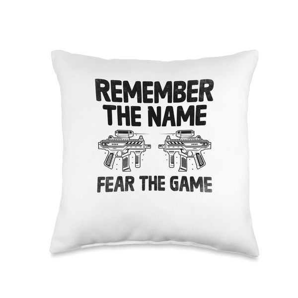 Remember The Name Fear The Game Laser Tag Shooting Throw Pillow