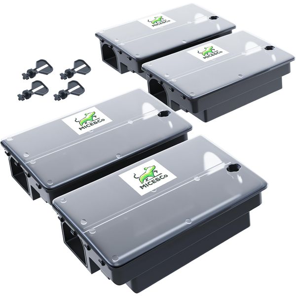 Mice&Co Profi Rattenfalle – Ratten- und Mausefallen – Köderstation für Ratten und Mäuse | Giftköderbox Köderbox gegen Mäuse und Ratten | Pack 4 Einheiten (Transparent)